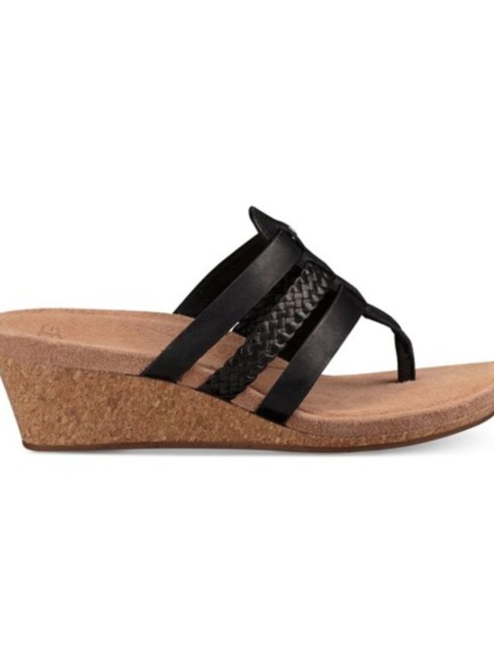 UGG Maddie Black Braided Wedge Heel Sandals Size 6